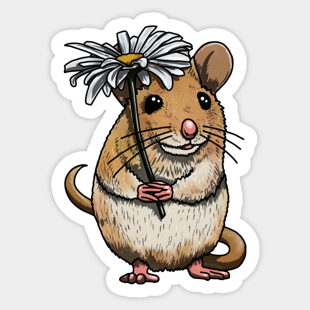 Mousie and Flower White Sticker by Veya Art